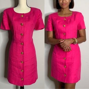 Kelly Graham Pink 90s Vintage Sheath Mini Linen Dress